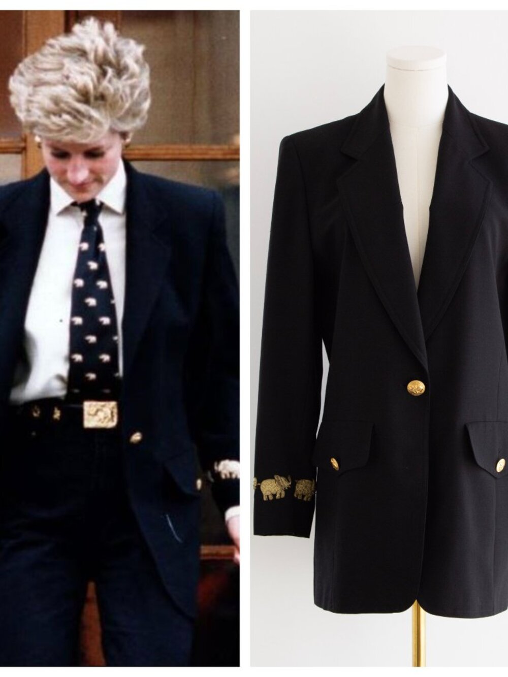Escada By Margaretha Ley Vintage 90s Princess Diana Black Gold Elephants Blazer